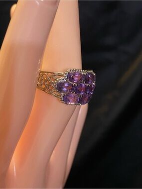 💜 Violet Reign Amethyst Cluster Ring | Bold Cocktail Statement Sz 7